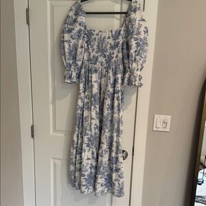 Nothing fits but Blue and White Strapless Floral midi  Dress
